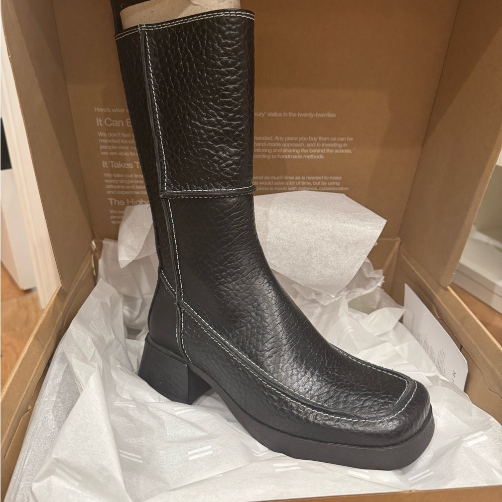 Miista Black Heeled Boots with Chunky Square Toe and Low Block Heel